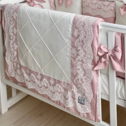 Set Lenjerie Pătuț Copii/Bebe 6 Piese Classic Roz